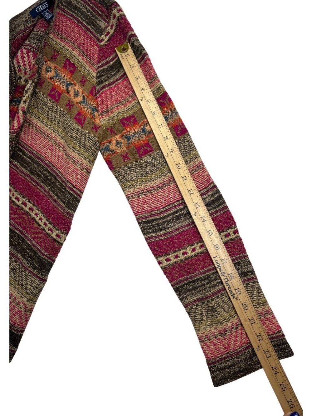Chaps Multicolor Striped Open-Front Cardigan - Pink, Brown, Cream - Picture 8 of 9